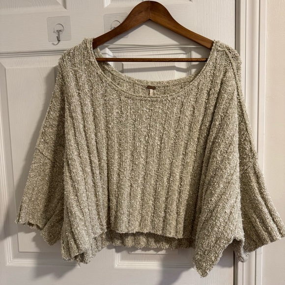FREE PEOPLE Good Day Pullover Sweater Short Sleeve Beige XS - Picture 3 of 11